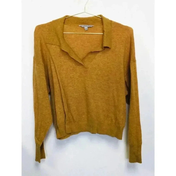 Ophelia Roe Womens Gold Brown Knit Long Sleeve Pullover Cropped Sweater Size 1X - Picture 1 of 11